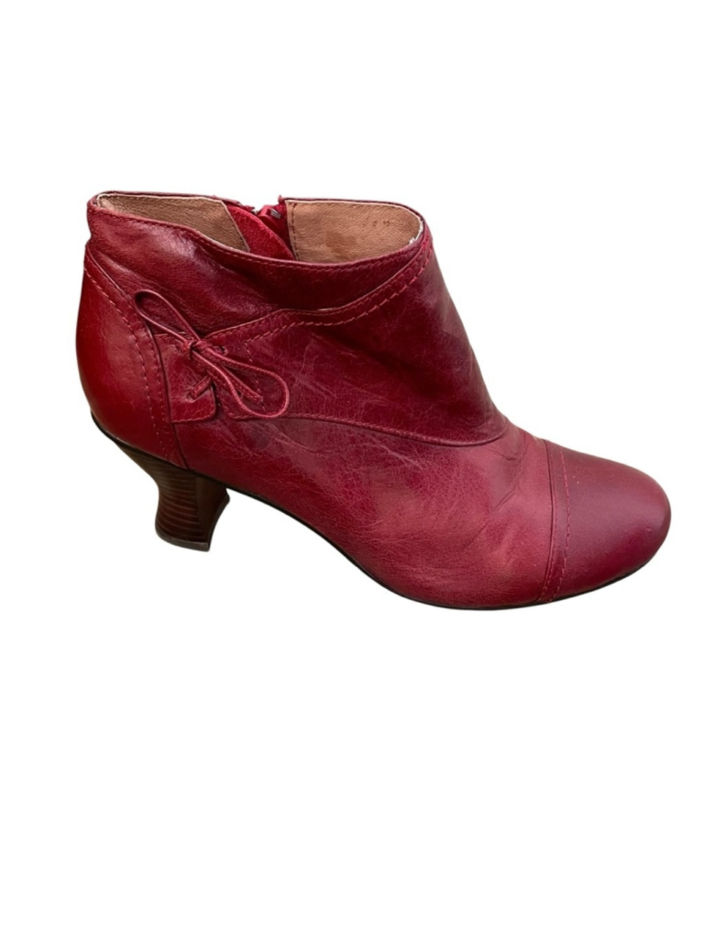 Miz Mooz Cranberry Red Ankle Boots Heel 9 - Picture 2 of 15